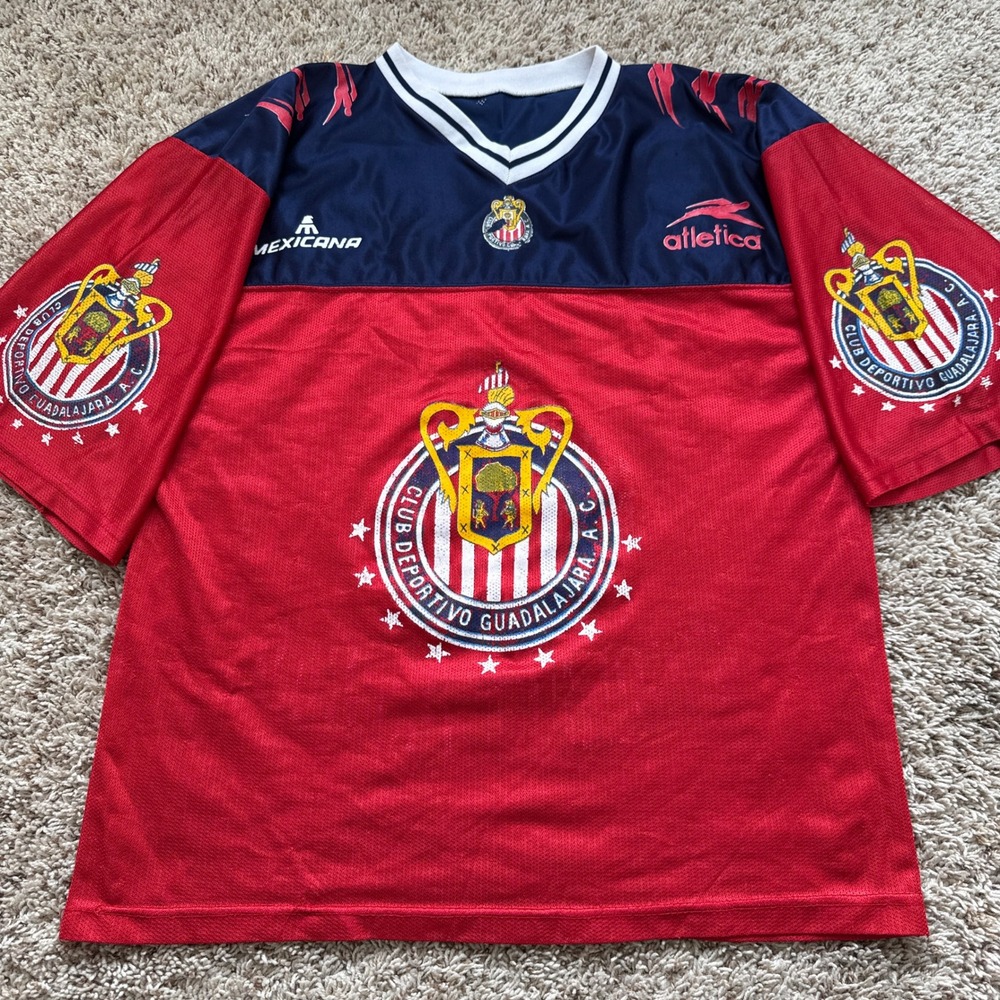 Vintage 90s 1997 1998 Chivas Guadalajara Atletica Soccer Jersey Red Navy Large